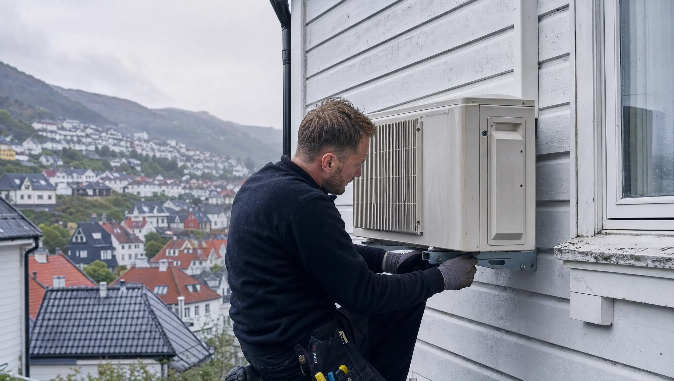 Montør løsner utedelen fra veggbraketten